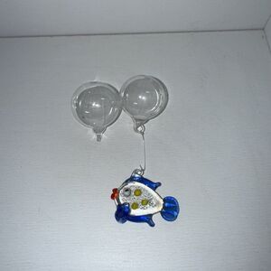 Handmade Floating Blown Glass Blue Fish W/Bubble Aquarium Decoration Extra Bubbl